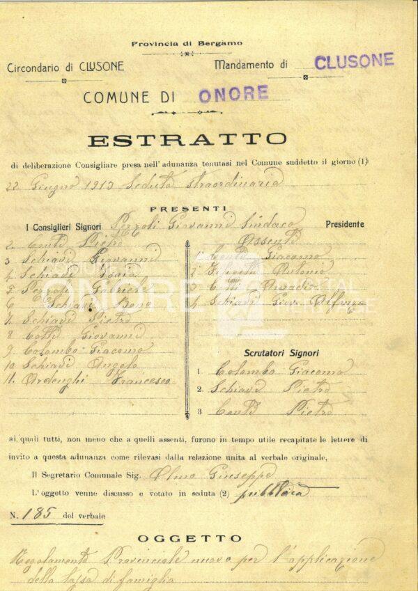 Tasse 1913 Estratto Consiglio Comunale Giugno Tassa Famiglia 1di3