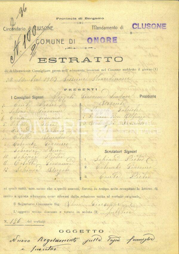 Tasse 1913 Estratto Consiglio Comunale Tassa Famiglia 1di3