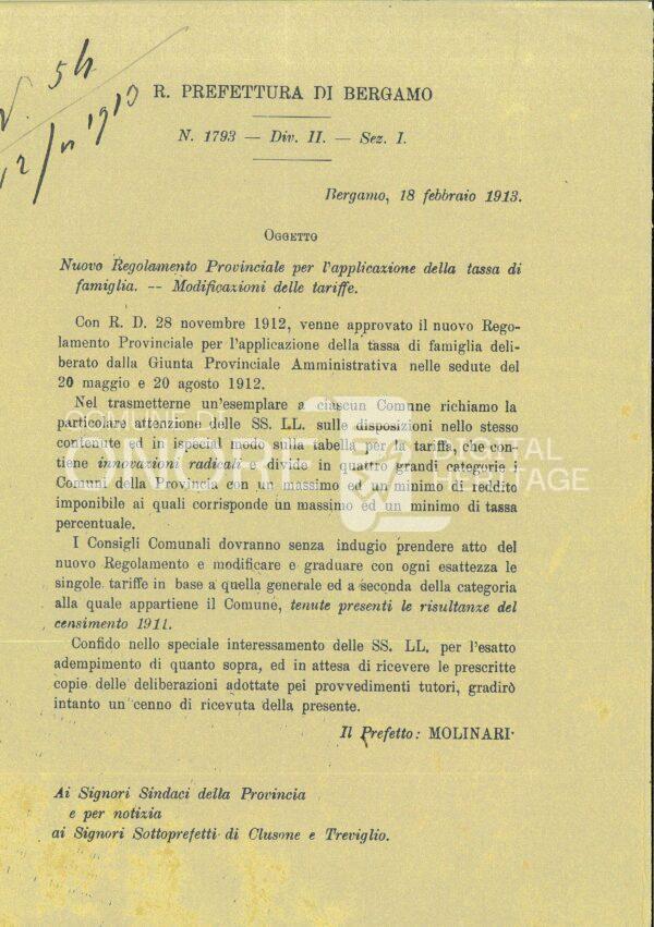 Tasse 1913 Pref BG Tassa Famiglia