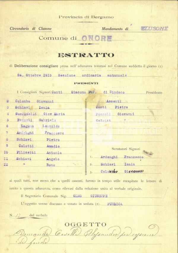 Tasse 1915 Estratto Consigli Comunale Cessione Di Fondo 1di3